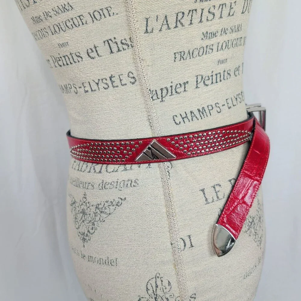 Vintage Apple Acc NY Red Leather Belt Small Studs